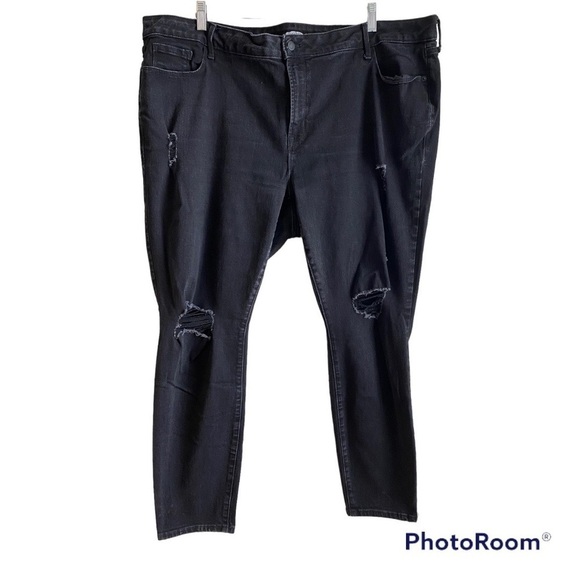 Old Navy Womens Pop Icon Skinny Mid-Rise Black Distressed Jeans Plus Size 24 - Picture 1 of 13